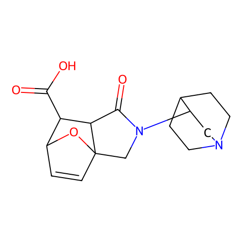 1-oxo-2-(quinuclidin-3-yl)-1,2,3,6,7,7a-hexahydro-3a,6-epoxyisoindole-7-carboxylic acid structure