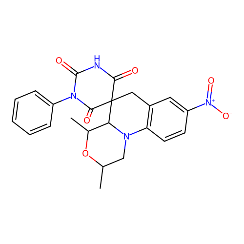 2',4'-dimethyl-8'-nitro-1-phenylspiro[1,3-diazinane-5,5'-2,4,4a,6-tetrahydro-1H-[1,4]oxazino[4,3-a]quinoline]-2,4,6-trione structure