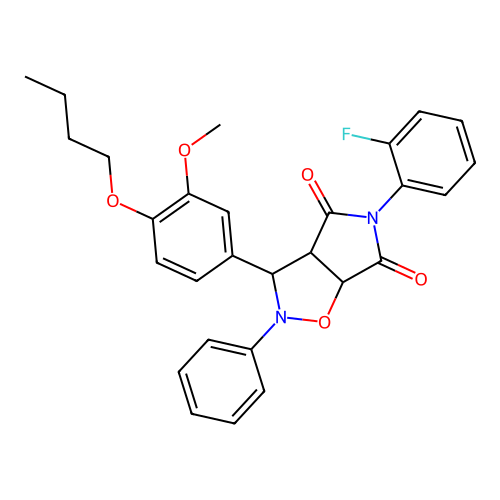 3-(4-butoxy-3-methoxyphenyl)-5-(2-fluorophenyl)-2-phenyl-3a,6a-dihydro-3H-pyrrolo[3,4-d][1,2]oxazole-4,6-dione structure