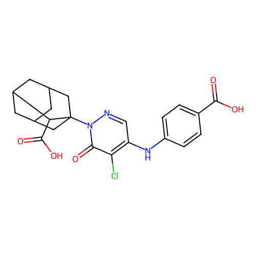 1-[4-(4-carboxyanilino)-5-chloro-6-oxopyridazin-1-yl]adamantane-2-carboxylic acid structure