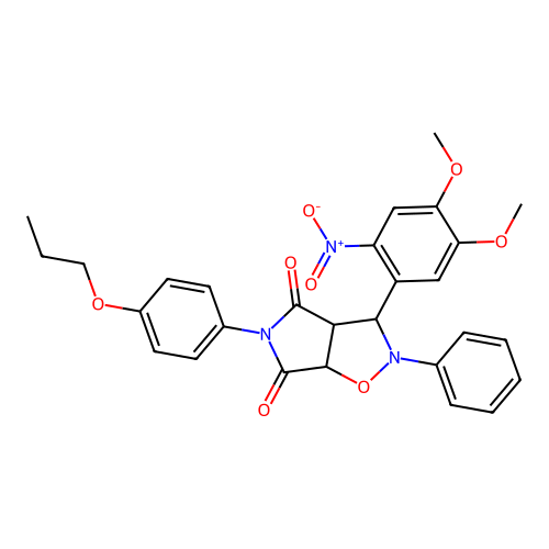 3-(4,5-dimethoxy-2-nitrophenyl)-2-phenyl-5-(4-propoxyphenyl)-3a,6a-dihydro-3H-pyrrolo[3,4-d][1,2]oxazole-4,6-dione structure