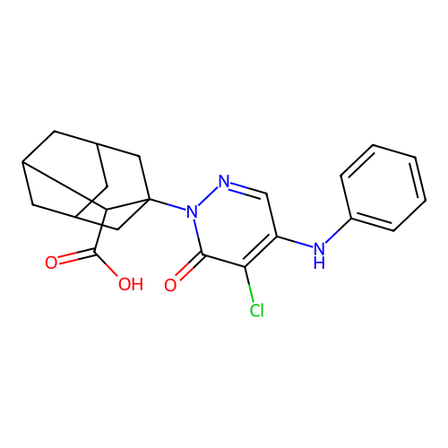 1-(4-anilino-5-chloro-6-oxo-1(6H)-pyridazinyl)-2-adamantanecarboxylic acid structure