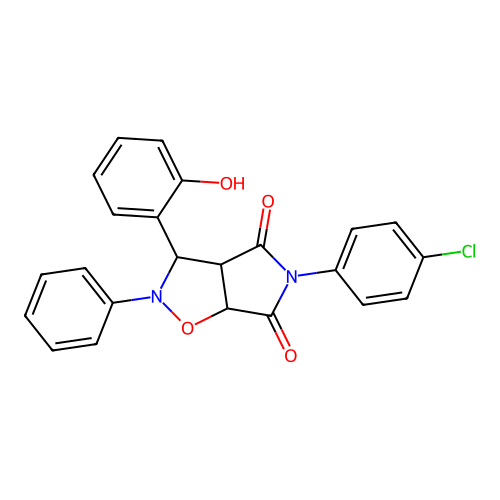 3-(4-chlorophenyl)-8-(2-hydroxyphenyl)-7-phenyl-6-oxa-3,7-diazabicyclo[3.3.0]octane-2,4-dione structure