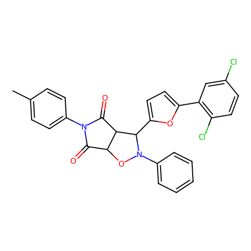 3-(5-(2,5-dichlorophenyl)furan-2-yl)-2-phenyl-5-(p-tolyl)dihydro-2H-pyrrolo[3,4-d]isoxazole-4,6(5H,6aH)-dione structure