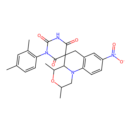 1'-(2,4-dimethylphenyl)-2,4-dimethyl-8-nitro-2,4,4a,6-tetrahydro-1H,1'H-spiro[[1,4]oxazino[4,3-a]quinoline-5,5'-pyrimidine]-2',4',6'(3'H)-trione structure