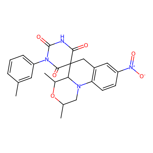 2',4'-dimethyl-1-(3-methylphenyl)-8'-nitrospiro[1,3-diazinane-5,5'-2,4,4a,6-tetrahydro-1H-[1,4]oxazino[4,3-a]quinoline]-2,4,6-trione structure
