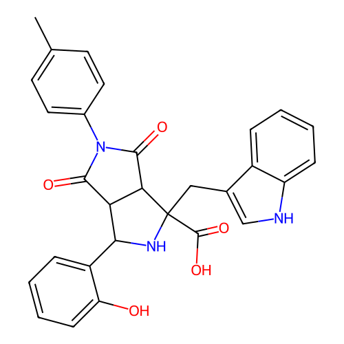 1-((1H-indol-3-yl)methyl)-3-(2-hydroxyphenyl)-4,6-dioxo-5-(p-tolyl)octahydropyrrolo[3,4-c]pyrrole-1-carboxylic acid structure