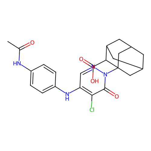 1-[4-(4-acetamidoanilino)-5-chloro-6-oxopyridazin-1-yl]adamantane-2-carboxylic acid structure