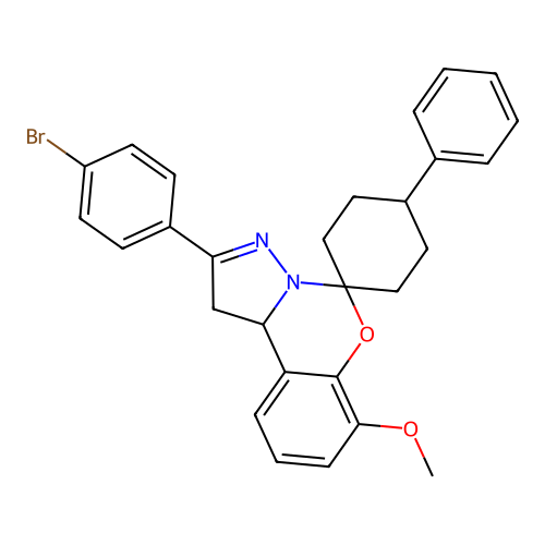 2'-(4-bromophenyl)-7'-methoxy-4-phenyl-1',10b'-dihydrospiro[cyclohexane-1,5'-pyrazolo[1,5-c][1,3]benzoxazine] structure