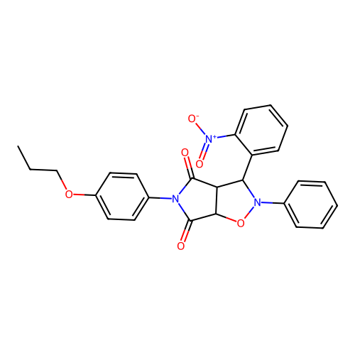 3-(2-nitrophenyl)-2-phenyl-5-(4-propoxyphenyl)-3a,6a-dihydro-3H-pyrrolo[3,4-d][1,2]oxazole-4,6-dione structure