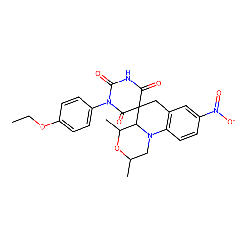 1'-(4-ethoxyphenyl)-2,4-dimethyl-8-nitro-2,4,4a,6-tetrahydro-1H,1'H-spiro[[1,4]oxazino[4,3-a]quinoline-5,5'-pyrimidine]-2',4',6'(3'H)-trione structure