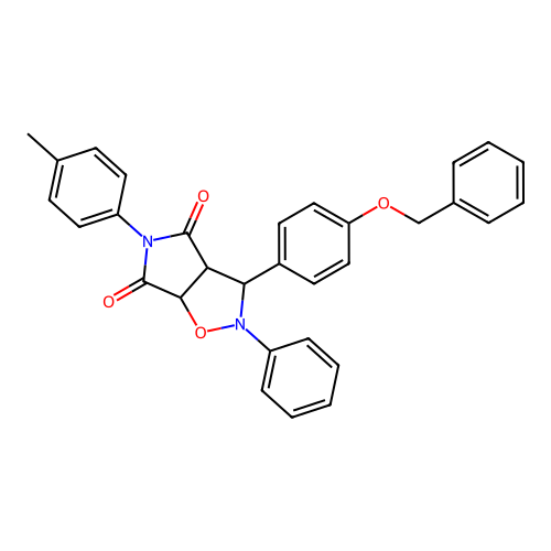 3-(4-(benzyloxy)phenyl)-2-phenyl-5-(p-tolyl)dihydro-2H-pyrrolo[3,4-d]isoxazole-4,6(5H,6aH)-dione structure