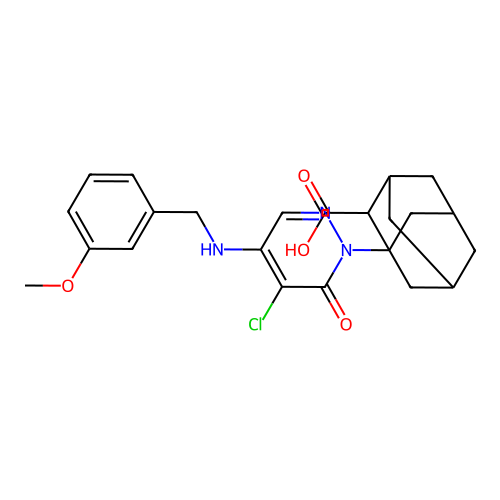 (1S,2R,3S,5R,7S)-1-(5-chloro-4-((3-methoxybenzyl)amino)-6-oxopyridazin-1(6H)-yl)adamantane-2-carboxylic acid structure