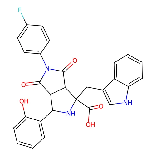 5-(4-氟苯基)-1-(2-羟基苯基)-3-(1H-吲哚-3-基甲基)-4,6-二氧代-1,2,3a,6a-四氢吡咯并[3,4-c]吡咯-3-甲酸 structure