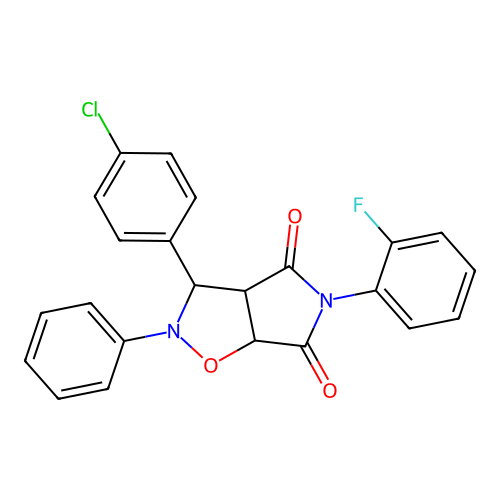 3-(4-chlorophenyl)-5-(2-fluorophenyl)-2-phenyl-3a,6a-dihydro-3H-pyrrolo[3,4-d][1,2]oxazole-4,6-dione structure