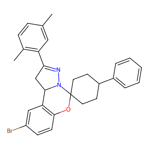 9'-bromo-2'-(2,5-dimethylphenyl)-4-phenyl-1',10b'-dihydrospiro[cyclohexane-1,5'-pyrazolo[1,5-c][1,3]benzoxazine] structure
