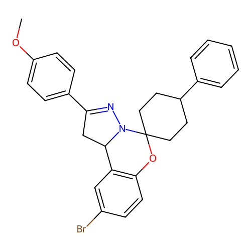 9'-bromo-2'-(4-methoxyphenyl)-4-phenyl-1',10b'-dihydrospiro[cyclohexane-1,5'-pyrazolo[1,5-c][1,3]benzoxazine] structure