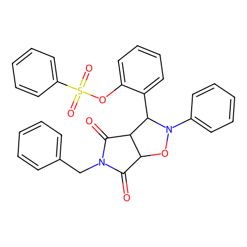 [2-(5-benzyl-4,6-dioxo-2-phenyl-3a,6a-dihydro-3H-pyrrolo[3,4-d][1,2]oxazol-3-yl)phenyl] benzenesulfonate structure