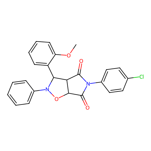 3-(4-chlorophenyl)-8-(2-methoxyphenyl)-7-phenyl-6-oxa-3,7-diazabicyclo[3.3.0]octane-2,4-dione structure