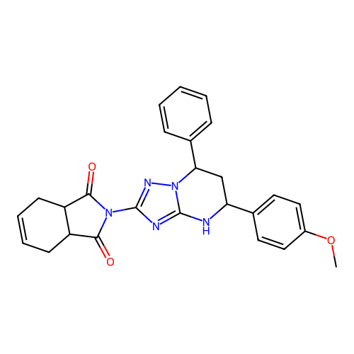 2-(5-(4-methoxyphenyl)-7-phenyl-4,5,6,7-tetrahydro-[1,2,4]triazolo[1,5-a]pyrimidin-2-yl)-3a,4,7,7a-tetrahydro-1H-isoindole-1,3(2H)-dione structure