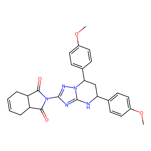 2-(5,7-bis(4-methoxyphenyl)-4,5,6,7-tetrahydro-[1,2,4]triazolo[1,5-a]pyrimidin-2-yl)-3a,4,7,7a-tetrahydro-1H-isoindole-1,3(2H)-dione structure