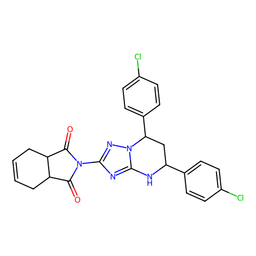 2-(5,7-bis(4-chlorophenyl)-4,5,6,7-tetrahydro-[1,2,4]triazolo[1,5-a]pyrimidin-2-yl)-3a,4,7,7a-tetrahydro-1H-isoindole-1,3(2H)-dione structure