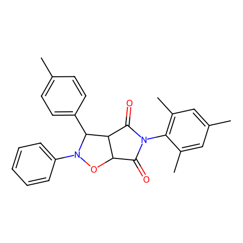 5-mesityl-2-phenyl-3-(p-tolyl)dihydro-2H-pyrrolo[3,4-d]isoxazole-4,6(5H,6aH)-dione structure