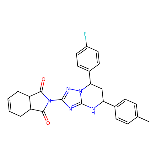 2-(7-(4-fluorophenyl)-5-(p-tolyl)-4,5,6,7-tetrahydro-[1,2,4]triazolo[1,5-a]pyrimidin-2-yl)-3a,4,7,7a-tetrahydro-1H-isoindole-1,3(2H)-dione structure