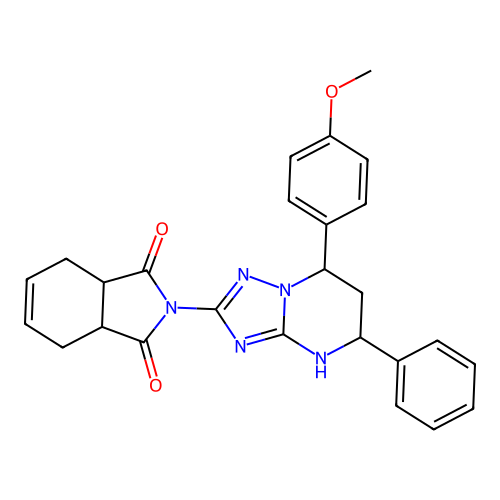 2-(7-(4-methoxyphenyl)-5-phenyl-4,5,6,7-tetrahydro-[1,2,4]triazolo[1,5-a]pyrimidin-2-yl)-3a,4,7,7a-tetrahydro-1H-isoindole-1,3(2H)-dione structure