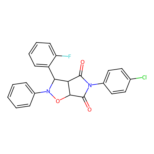 3-(4-chlorophenyl)-8-(2-fluorophenyl)-7-phenyl-6-oxa-3,7-diazabicyclo[3.3.0]octane-2,4-dione structure