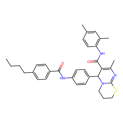 6-[4-[(4-butylbenzoyl)amino]phenyl]-N-(2,4-dimethylphenyl)-8-methyl-2,3,4,6-tetrahydropyrimido[2,1-b][1,3]thiazine-7-carboxamide structure
