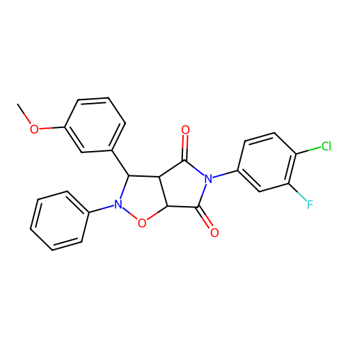 5-(4-chloro-3-fluorophenyl)-3-(3-methoxyphenyl)-2-phenyl-3a,6a-dihydro-3H-pyrrolo[3,4-d][1,2]oxazole-4,6-dione structure