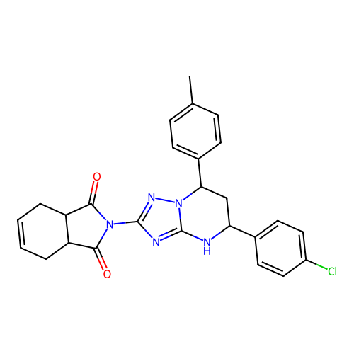 2-(5-(4-chlorophenyl)-7-(p-tolyl)-4,5,6,7-tetrahydro-[1,2,4]triazolo[1,5-a]pyrimidin-2-yl)-3a,4,7,7a-tetrahydro-1H-isoindole-1,3(2H)-dione structure