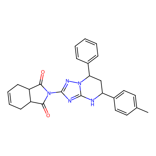 2-(7-phenyl-5-(p-tolyl)-4,5,6,7-tetrahydro-[1,2,4]triazolo[1,5-a]pyrimidin-2-yl)-3a,4,7,7a-tetrahydro-1H-isoindole-1,3(2H)-dione structure