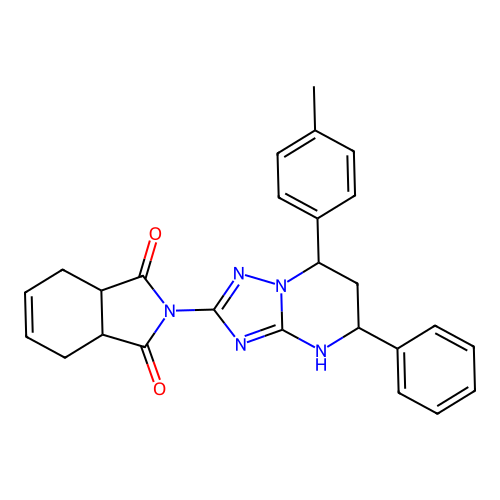 2-(5-phenyl-7-(p-tolyl)-4,5,6,7-tetrahydro-[1,2,4]triazolo[1,5-a]pyrimidin-2-yl)-3a,4,7,7a-tetrahydro-1H-isoindole-1,3(2H)-dione structure
