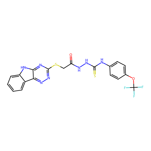 4-(4-(TRIFLUOROMETHOXY)PHENYL)-1-(2-(2,3,6-TRIAZINO[5,4-B]INDOL-3-YLTHIO)ACETYL)THIOSEMICARBAZIDE structure
