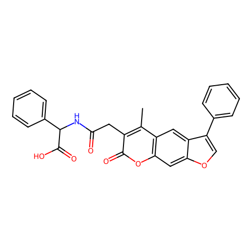 2-(2-(5-methyl-7-oxo-3-phenyl-7H-furo[3,2-g]chromen-6-yl)acetamido)-2-phenylacetic acid structure