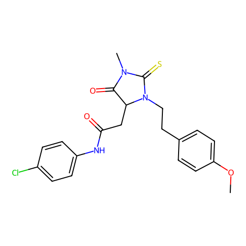 N-(4-chlorophenyl)-2-{3-[2-(4-methoxyphenyl)ethyl]-1-methyl-5-oxo-2-thioxoimidazolidin-4-yl}acetamide structure