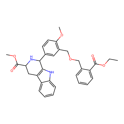 methyl 1-(3-(((2-(ethoxycarbonyl)benzyl)oxy)methyl)-4-methoxyphenyl)-2,3,4,9-tetrahydro-1H-pyrido[3,4-b]indole-3-carboxylate structure