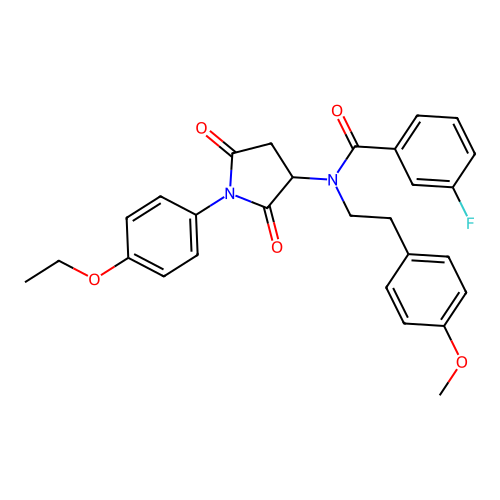 N-[1-(4-ethoxyphenyl)-2,5-dioxopyrrolidin-3-yl]-3-fluoro-N-[2-(4-methoxyphenyl)ethyl]benzamide structure