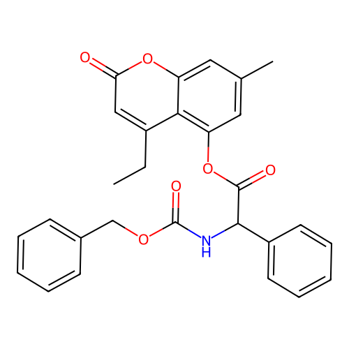 4-ethyl-7-methyl-2-oxo-2H-chromen-5-yl 2-(((benzyloxy)carbonyl)amino)-2-phenylacetate structure