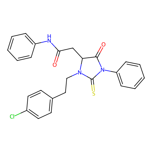 2-{3-[2-(4-chlorophenyl)ethyl]-5-oxo-1-phenyl-2-thioxoimidazolidin-4-yl}-N-phenylacetamide structure