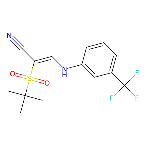 2-((Tert-butyl)sulfonyl)-3-((3-(trifluoromethyl)phenyl)amino)prop-2-enenitrile structure