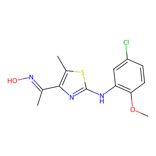 (5-Chloro-2-methoxyphenyl)(4-((hydroxyimino)ethyl)-3-methyl(2,5-thiazolyl))amine structure