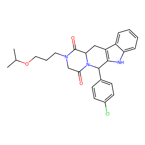 6-(4-chlorophenyl)-2-(3-isopropoxypropyl)-2,3,12,12a-tetrahydropyrazino[1',2':1,6]pyrido[3,4-b]indole-1,4(6H,7H)-dione structure