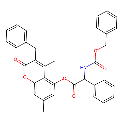 3-benzyl-4,7-dimethyl-2-oxo-2H-chromen-5-yl 2-(((benzyloxy)carbonyl)amino)-2-phenylacetate structure