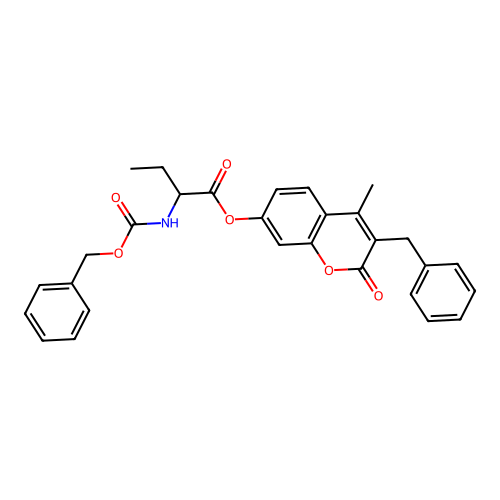 3-benzyl-4-methyl-2-oxo-2H-chromen-7-yl 2-(((benzyloxy)carbonyl)amino)butanoate structure