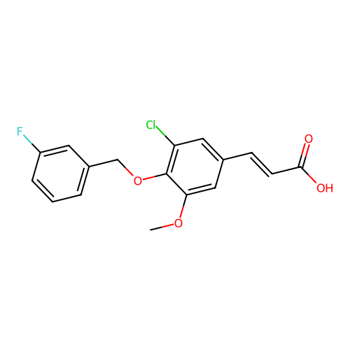 (2E)-3-{3-chloro-4-[(3-fluorobenzyl)oxy]-5-methoxyphenyl}acrylic acid structure
