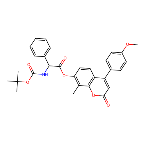4-(4-methoxyphenyl)-8-methyl-2-oxo-2H-chromen-7-yl 2-((tert-butoxycarbonyl)amino)-2-phenylacetate structure