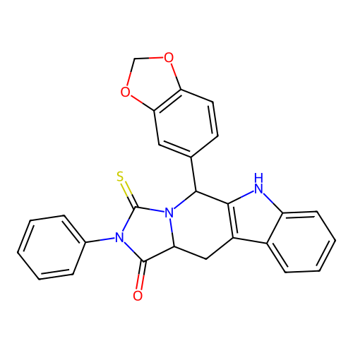 5-(1,3-benzodioxol-5-yl)-2-phenyl-3-thioxo-2,3,5,6,11,11a-hexahydro-1H-imidazo[1',5':1,6]pyrido[3,4-b]indol-1-one structure
